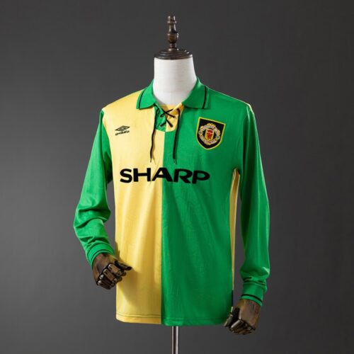 Manchester United 1992/94 Second Away Long Sleeve Retro Jersey – Yellow & Green Edition