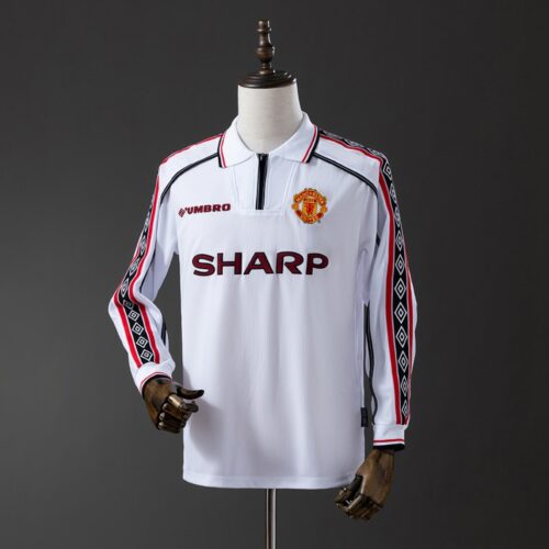Manchester United 1998/99 Away White Long Sleeve Retro Jersey – Treble Edition