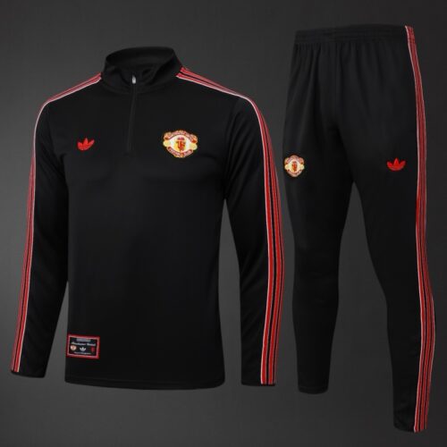 Manchester United 2025/26 Training Tracksuit Black & Red 1/4 Zip– Adult & Kids Set