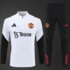 Manchester United 2025/26 Training Tracksuit White & Black 1/4 Zip– Adult & Kids Set