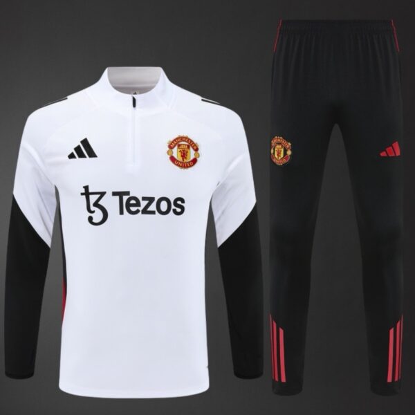 Manchester United 2025/26 Training Tracksuit White & Black 1/4 Zip– Adult & Kids Set