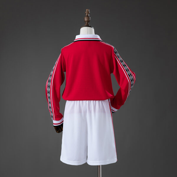 257d7275 Manchester United 1998/99 Treble Season Kids Retro Kit Long Sleeve
