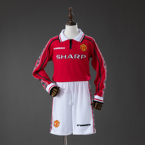 fb05de1a Manchester United 1998/99 Treble Season Kids Retro Kit Long Sleeve